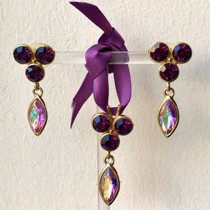 Vtg 1928 Amethyst AB stone Pendant Earrings Set
